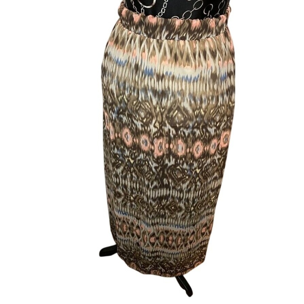 Charlotte Russe Womens Ikat Tribal Print Maxi Skirt Brown Pink Elastic Waist S